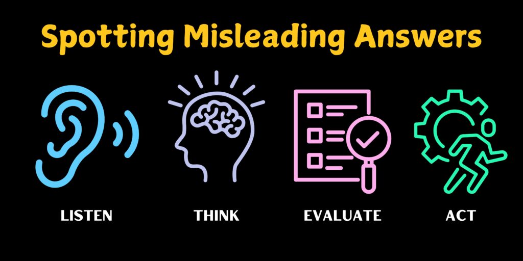 Spotting Misleading Answers: Listen, Think, Evaluate, Act